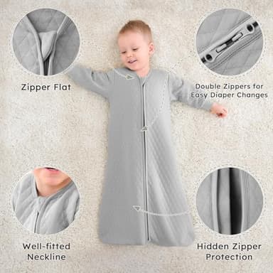Yoofoss Baby Sleep Sack 6-12 Months 1.0 Tog Long Sleeve Sleep Sack Cotton Wearable Blanket for Infants 2-Way Zipper Quilted Sleeping Sacks(Medium) - Image 4