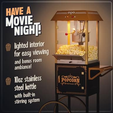 Nostalgia Popcorn Maker Machine - Professional Cart With 10 Oz Kettle Makes Up to 40 Cups - Vintage Lincoln Popper Popcorn Machine Movie Theater Style - Black - Image 4