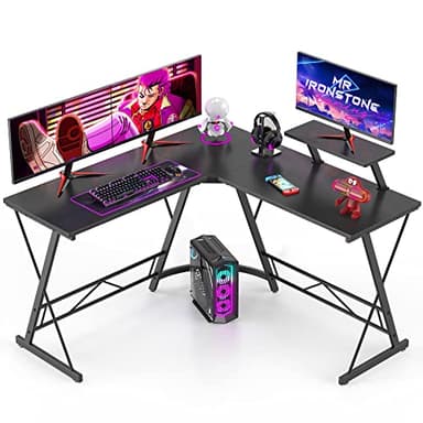 Mr IRONSTONE L Shaped Gaming Desk Corner Computer Desk, Home Office Desks Writing Workstation with Large Monitor Stand, Easy to Assemble (Black,51 Inch) - Image 1