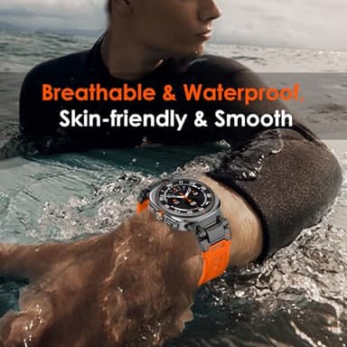 Wingle Compatible for Galaxy Watch Ultra Bands 47mm 2025/2024 Men Sport Durable Silicone Rubber Band, Armor Military Rugged Samsung Galaxy Watch Ultra Band Stainless Steel Metal Connector Black/Orange - Image 7