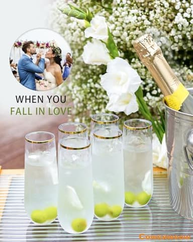 Maaacute 24 Pcak Champagne Flutes Plastic, 9 Oz Disposable Stemless Mimosa Gold Rim Toasting Glasses, Clear Crystal Plastic Cocktail Cups for Party Wedding Birthday - Image 2