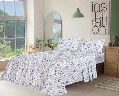RUVANTI 100% Cotton King Size Sheets Set, 4 Pieces, Soft & Breathable Percale Weave Bedding, Deep Pocket 16", Hotel Standard, Crisp Cool Feel, Durable, Perfect Floral Bed Sheet, Sweet Pea - Image 2