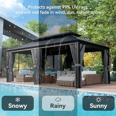Aoxun 12' X 20' Hardtop Gazebo, Galvanized Steel Double Top, Aluminum Metal Gazebo with Curtains and Netting, Permanent Canopy Pavilion for Wedding, Party, Outdoor Dining - Image 6