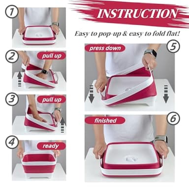 GIMWA Collapsible Wash Basin for Baby Bottles - 2.4 Gallons Portable Dish Basin for RV Camping Sink, Space-Saving Dish Tub For Bottle Washing (Viva Magenta) - Image 5