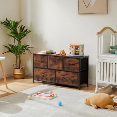 OLIXIS Dresser for Bedroom with 5 Drawers, Wide Chest of Drawers, Fabric Bedroom Dresser with Drawer Organizers, Storage Organizer Unit with Fabric Bins for Closet, Living Room, Hallway, Rustic Brown - Image 4