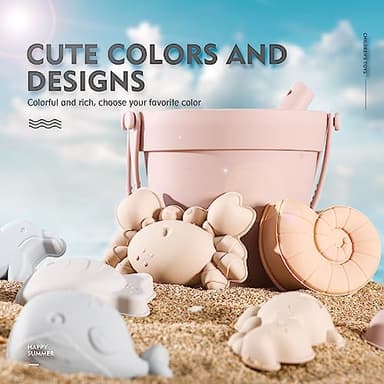 MarcZero 11Pcs Silicone Beach Toys,Modern Baby Beach Toys,Travel Friendly Beach Set,Silicone Bucket, Shovel, 8 Sand Molds, Beach Bag,Silicone Sand Toys for Toddlers, Kids (Pink) - Image 4