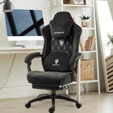 Dowinx Fabric Gaming Chair with Heated Massage Lumbar Support, Gaming Chairs for Adults, Big and Tall Gamer Chair with Pocket Spring Cushion and Footrest, Recliner High Back PC Chair for Adult, Black - Image 2