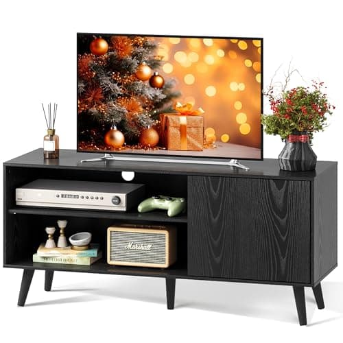WLIVE TV Stand for 55 Inch TVs, Entertainment Center with Storage Cabinet, Mid-Century TV Stands for Living Room and Bedroom, 50" TV Console, Black - Image 1