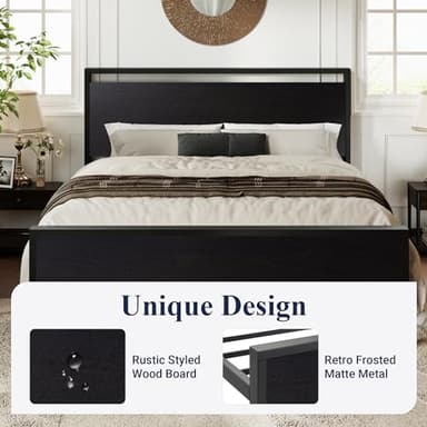 Allewie Queen Size Platform Bed Frame with Wooden Headboard and Footboard, Heavy Duty 12 Metal Slats Support, No Box Spring Needed, Under-Bed Storage, Noise Free, Easy Assembly, Black Oak - Image 4