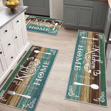 Vaukki Boho Kitchen Rug Sets 3 Pieces, Washable Kitchen Mats for Floor, Non Slip Soft Kitchen Area Rug Floor Mat for Kitchen, Laundry Room and Hallway (Teal, 20''x32''+20''x47''+20''x59'') - Image 7