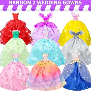 Style Shine 70 Pcs Doll Clothes and Accessories,2 Wedding Gown 6 Fashion Dresses 2 Set Casual Outfits 1 Top 1 Pant Bikini 1 Swimsuit,20 Hanger 10 Shoe 27 Accessories Toys for Girls Kids Birthday Gift - Image 2