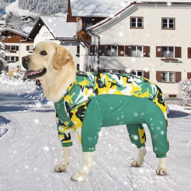 Miaododo Waterproof Dog Coat for Large Dogs - Fleece Lining Warf Dog Jacket, Medium Dog Jumpsuit Apparel, Full Belly Covered, Green Camo - Image 5