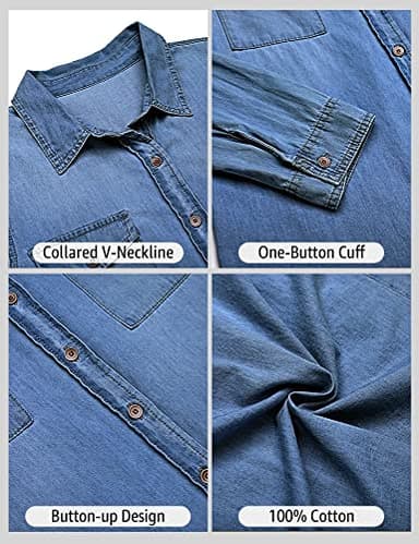 Luvamia Women's Deep Blue Denim Shirt, Relaxed Fit, Button-Down Collar, Long Sleeve, Size XL (16-18) - Image 6