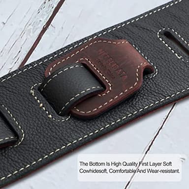 Nefelibata 3" Guitar Strap in First Layer Leather with Foam Padding and Cable Storage Loops for Bass, Electric and Acoustic Guitars (Vintage Burgundy) - Image 6