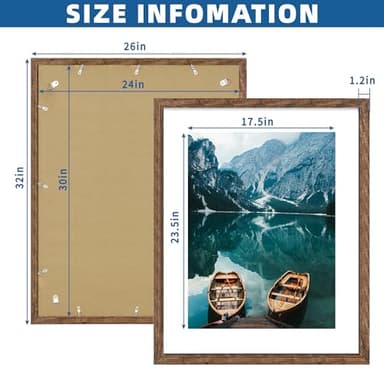 Hongkee 24x30 Frame Set of 2, Rustic Brown Wood Style - Display 18x24 Picture Frame with Mat or 24 x 30 Poster without Mat, Wall Mounting Horizontal and Vertical - Image 3