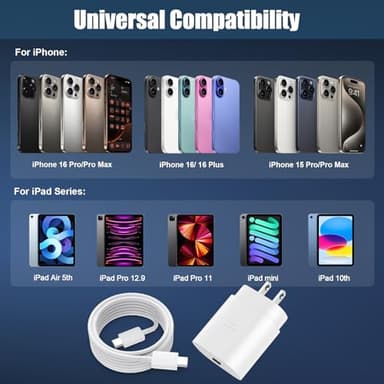 Phone 17 16 15 Pro Max Charger 30W Type C Chargers USB C Fast Charger Block Phone 17 Chargers Fast Charging with 6FT C Charging Cable for Phone 17/17 Pro Max/16/16 Pro Max/15/15 Pro/iPad/Samsung - Image 4