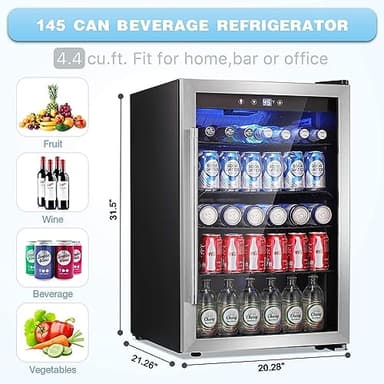 Antarctic Star Beverage Refrigerator Cooler - 145 Can Mini Fridge Glass Door for Soda Beer or Wine, Clear Front Door for Home Office or Bar, 4.4Cu.Ft - Image 2