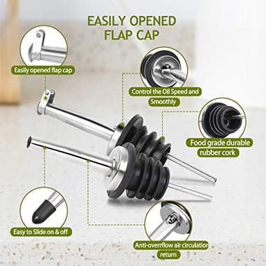 AOZITA 17oz Glass Olive Oil Bottle Dispenser - 500ml Green Oil and Vinegar Cruet with Pourers and Funnel - Olive Oil Carafe Decanter for Kitchen - Image 5