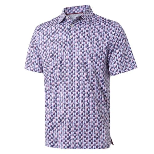 Men's Golf Shirts Dry Fit Short Sleeve Print Performance Moisture Wicking Patterned Polo Shirt for Men Pink Navy Abstract - Image 1