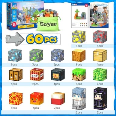 Magnetic Blocks - Build Mine Magnet World Forest Mine Set Magnet Building Blocks Kids Toys for 3+ Year Old Boys & Girls 1'' Magnetic Cubes STEM Sensory Building Toys Kids Game Xmas Gifts - Image 7