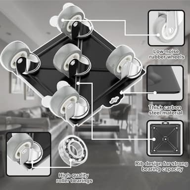 Furniture Dolly Set 5 Wheels Heavy Duty, Furniture Movers with Silent Rubber Wheels, 360° Rotation with Brake, 1000Lbs Load Capacity, Furniture Lifter for Easy Moving Large Furniture. - Image 5
