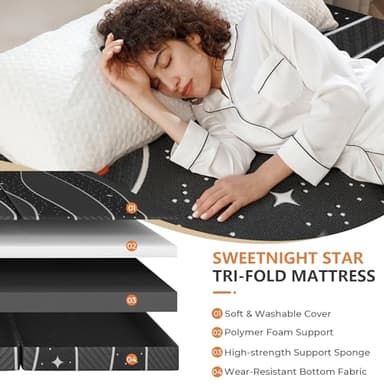 Sweetnight Tri-fold Mattress - 4 Inch Dual-layer Foam Folding Mattress | Removable & Washable 500G Superfine Fiber Cover | Suitable for Camping, RV & Home Use （Twin） - Image 4