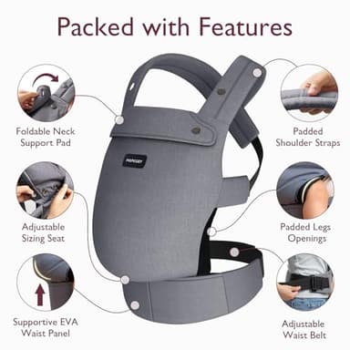 Momcozy Baby Carrier - Ergonomic, Cozy and Lightweight Carrier for 7-44lbs, Effortless to Put On, Ideal for Hands-Free Parenting, Enhanced Lumbar Support, Purehug for Infant to Toddler, Grey - Image 6