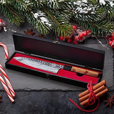 MITSUMOTO SAKARI Gyuto Chef Knife 8 inch - Hand Forged Japanese Kitchen Knives, 3-Layer 9CR18MOV High Carbon Steel, Rosewood Handle & Sandalwood Box - Image 5