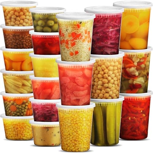JoyServe Deli Food Storage Containers with Lids - (48 Sets) 24-32 Oz Quart Size & 24-16 Oz Pint Size Plastic Airtight Takeout Meal Prep Storage, BPA-Free, Dishwasher, Microwave Safe - Image 1