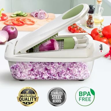 Mueller Pro-Series 10-in-1, 8 Blade Vegetable Chopper, Onion Mincer, Cutter, Dicer, Egg Slicer with Container, French Fry Cutter Potato Slicer, Home Essentials, Salad Chopper White Sand/Green - Image 2