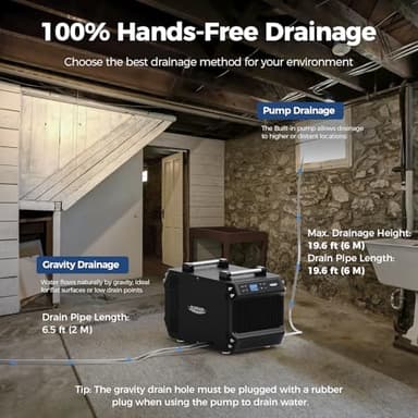 ALORAIR 145 Pint Crawl Spaces Dehumidifier with Pump and Drain Hose, Auto Defrost for Crawlspaces, Commercial, Basements, and Large Rooms up to 1800 Sq.Ft - Image 2