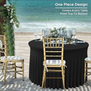 HolidayIdeas 60 Inch Black Spandex Round Table Skirts,Fitted Stretch Tablecloths for Round 5 ft Table, Wrinkle-Free Ruffle Design Tablecloths for Banquets,Trade Shows, Parties, Events, 6 Pcs - Image 3