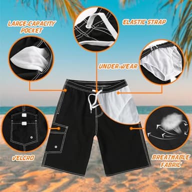 Srnede Mens Swim Trunks Swimming Trunks Swim Shorts Quick Dry 11 Inch with Mesh Lining Funny Swimwear Bathing Suits Black - Image 2