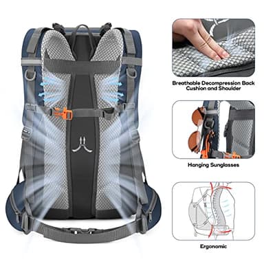 Maelstrom Hiking Backpack,Camping Backpack,40L Waterproof Hiking Daypack with Rain Cover,Lightweight Travel Backpack,Blue - Image 4