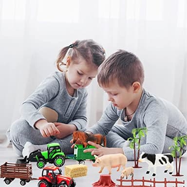 3 Pack Farm Toy Tractor with 40pcs Plastic Animals Figurines and Fence Playset, Farm Figures Farmer Vehicle Toy Truck with Trailer for 3-12 Years Old Kids Boys Girls Toddlers - Image 7