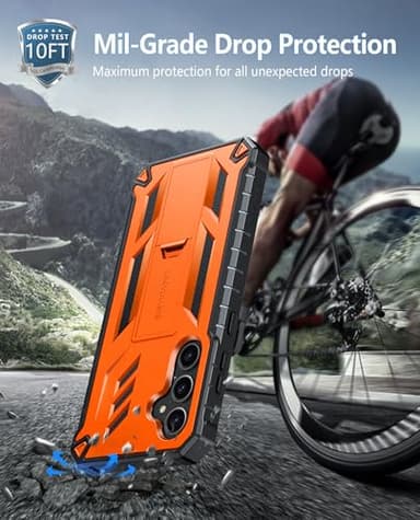 FNTCASE for Samsung Galaxy S24-FE Case: Military Grade Drop Proof Protection Mobile Cover with Kickstand | Matte Textured Rugged Shockproof TPU | Protective Sturdy Phone Case Orange - Image 6