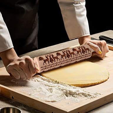 Embossed Rolling Pin, OLETNY Large Wood Textured Roller for Baking, Cookies, Decorative Pattern Rolling Pins, Christmas Gifts for Mother, Grandmother, and Friends (Elk) - Image 5