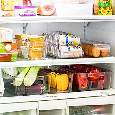 Sorbus Refrigerator Organizers and Storage Bins Set of 6 – Includes 2 Wide Bins, 2 Narrow Bins, Soda Can Organizer (12 Cans), and 14 Egg Holder – Clear Bins for Fridge Organization, Pantry, Freezer - Image 2