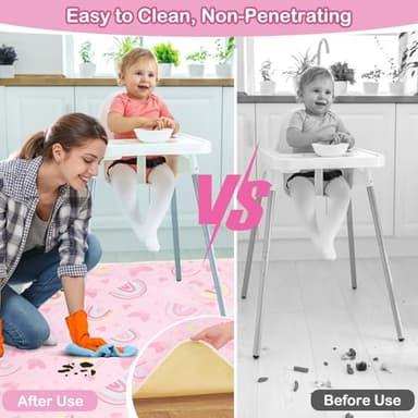 Basumee Splat Mat High Chair Mat Waterproof Baby Play Splat Mat for Under High Chair Food Catcher Highchair Mat for Floor Non Slip Bottom, Pink Rainbow, 46x42 Inches - Image 2