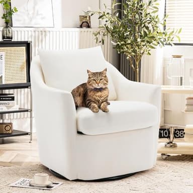 COLAMY Swivel Accent Chair Set of 2, Armchair Round Barral Chair, 360° Swivel Living Room Side Chair Upholstered Soft Cushion for Nursery/Bedroom - Beige - Image 3