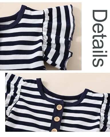 Doresbebe 18-24 Months Baby Clothes Toddler Outfits Floral Shirt Pants Infant Spring Summer Little Girl Clothes DarkBlue+Stripe - Image 4