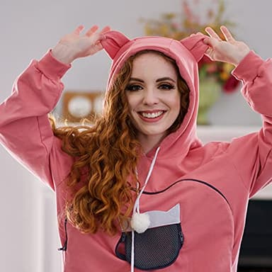 ALYC Pet Carrier Hoodie Cat Dog Pouch Holder Sweatshirt Large Pocket Pullover Shirt with Cat Ear for Women (Pink, Medium) - Image 2