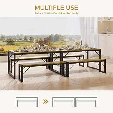 Gizoon 45.5" Dining Table Set for 4 with 2 Benches, Kitchen Table Set with Metal Frame & MDF Board, Space-Saving Dinette for Kitchen, Dining Room -Retro - Image 6