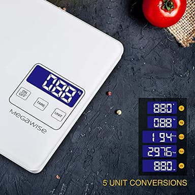 MegaWise Precision Food Scale, 33lb Waterproof Rechargeable Digital Kitchen Scale, 1g/0.04oz Precise Graduation, Weight Grams and Ounces for Cooking Baking, 5 Units Conversion, Tare Function - Image 3