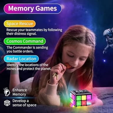 Niufunmal Rechargeable Game Cube - 15-in-1 Fun Brain Memory & Speed Games for Kids - Christmas Easter Birthday Gifts for Boys Girls Ages 6-12+ Years Old - Toys for Kids Teens with Score Screen (Black) - Image 5