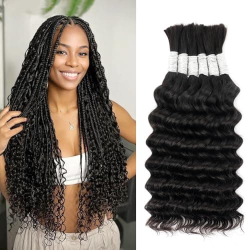 Human Braiding Hair for Boho Braids Deep Wave Bundles Human Hair 150g 6 Bundles/Pack 14 Inch Bulk Boho Hair for Braiding 12A Brazilian Curly Boho Braids Human Hair Braiding Hair Natural Color - Image 1