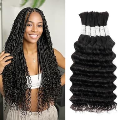 Human Braiding Hair for Boho Braids Deep Wave Bundles Human Hair 150g 6 Bundles/Pack 14 Inch Bulk Boho Hair for Braiding 12A Brazilian Curly Boho Braids Human Hair Braiding Hair Natural Color - Image 1