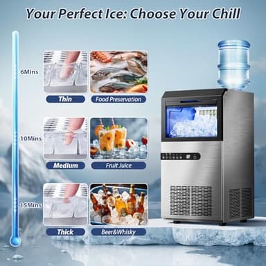 Commercial Ice Maker Machine, 100LBS/24H Stainless Steel Under Counter Ice Maker with 45 Ice Cubes, 2 Water Inlet Modes, Self Clean, 24H Timer, Freestanding Ice Machine for Home, Bar, Restraunt, Party - Image 4