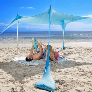 SUN NINJA Beach Tent Sun Shelter UPF50+ - Easy Pop Up Beach Canopy - Outdoor Shade for Camping Trips, Fishing, Backyard Fun Picnics - Sand Shovel, Ground Pegs & Stability Poles - Image 2