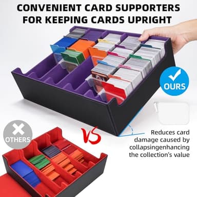 AFIING 5-Row 3800+Trading Card Storage Box,Card Organizer Holder With 4 Supporters & 48 Dividers, Case Fit for Mtg Tcg Deck Box for Baseball Sport cards(Black Purple) - Image 3